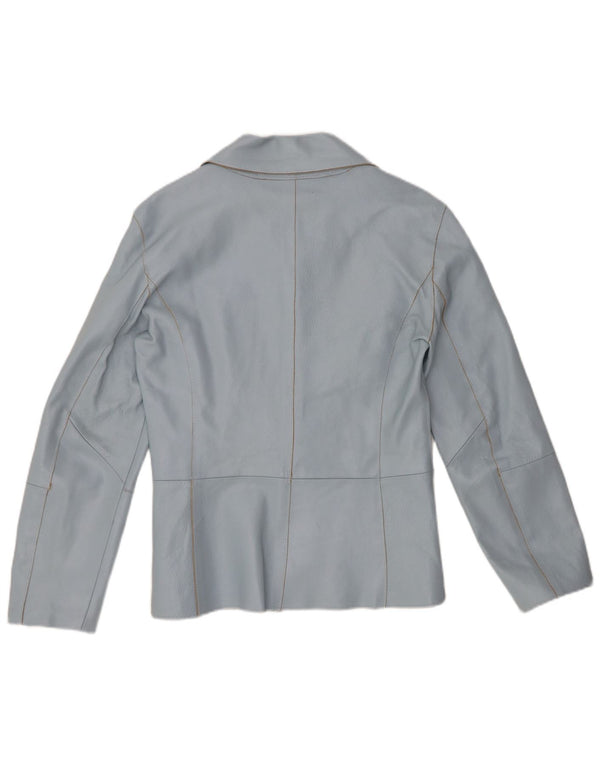 VINTAGE Femme 2 Boutons Veste Blazer En Cuir UK 12 Bleu Moyen