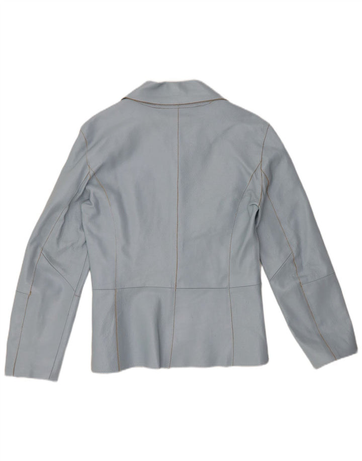 VINTAGE Femme 2 Boutons Veste Blazer En Cuir UK 12 Bleu Moyen