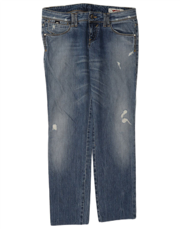 Gas Jean droit femme effet vieilli W30 L30 bleu coton