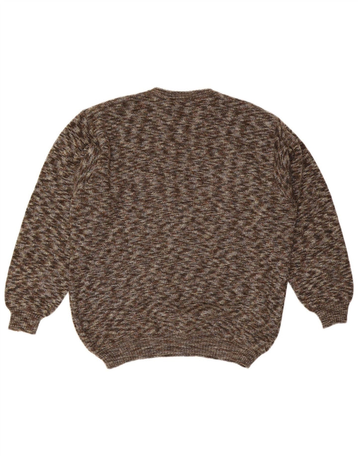VINTAGE Pull col V homme grande laine mouchetée marron