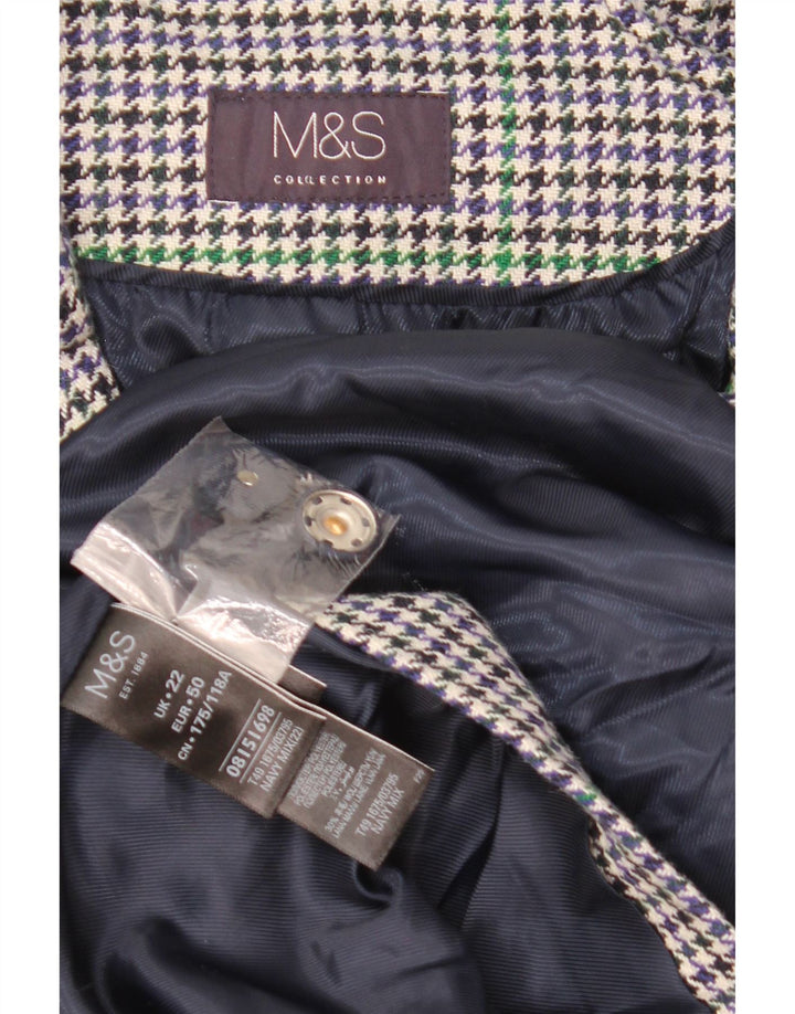 Marks & Spencer Manteau Femme UK 22 3XL Bleu Marine Pied-de-Poule Polyester