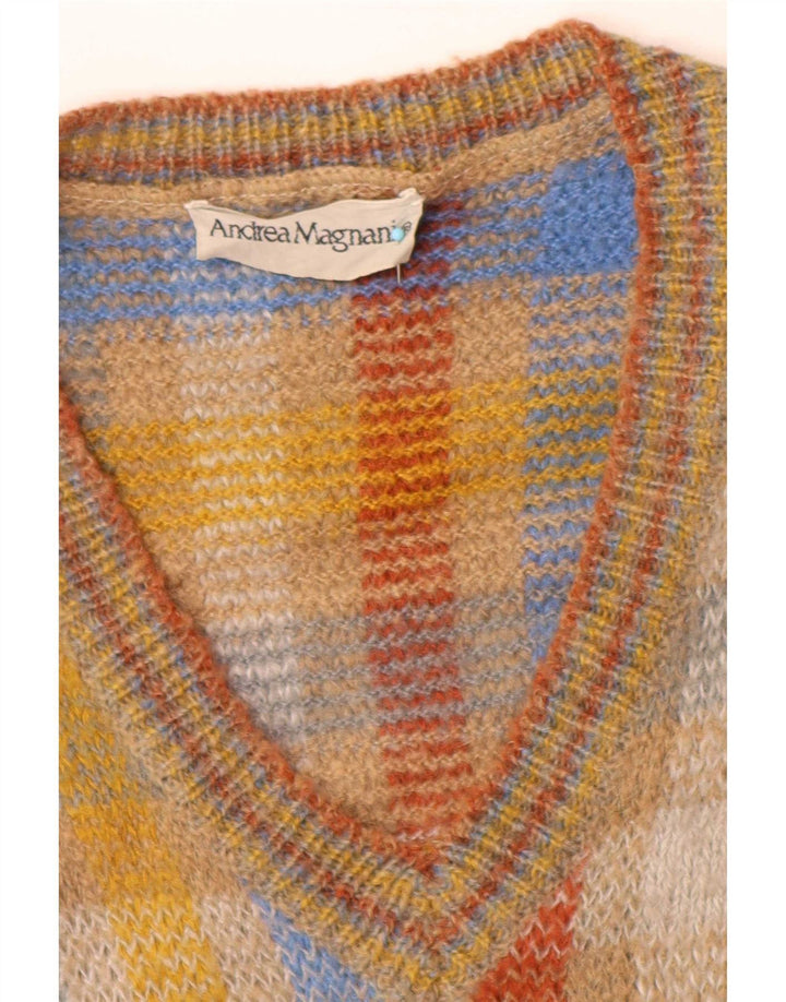 vintage Mens Vest Tank Top Grand Chèque Multicolore