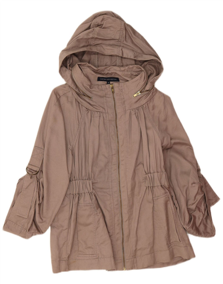 French Connection Veste utilitaire à capuche pour femme UK 14 Large Beige Coton