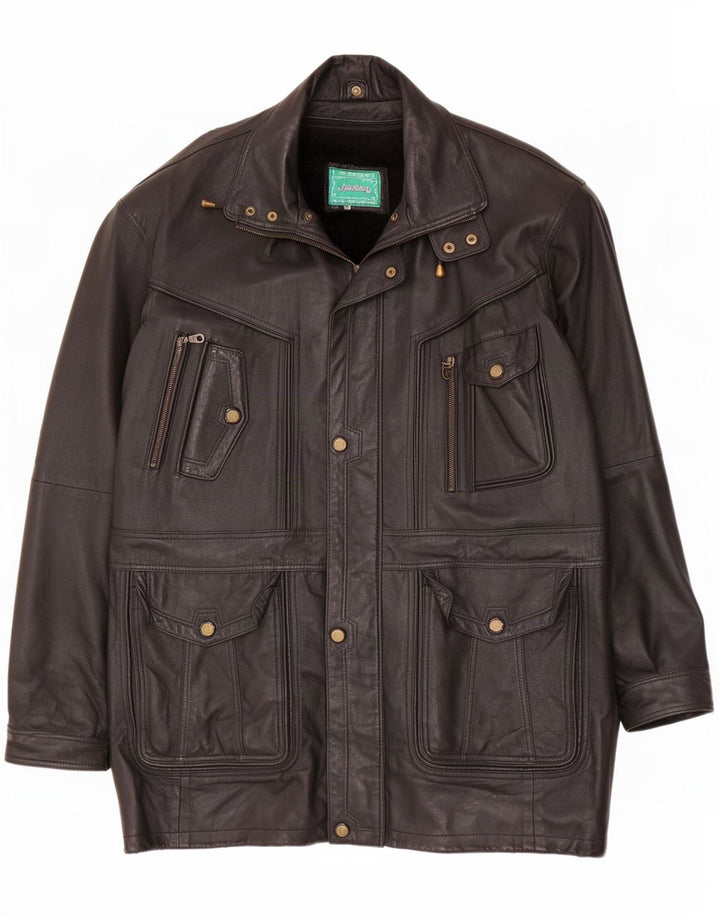 vintage Mens Sherpa Cuir Manteau UK 44 2XL Noir