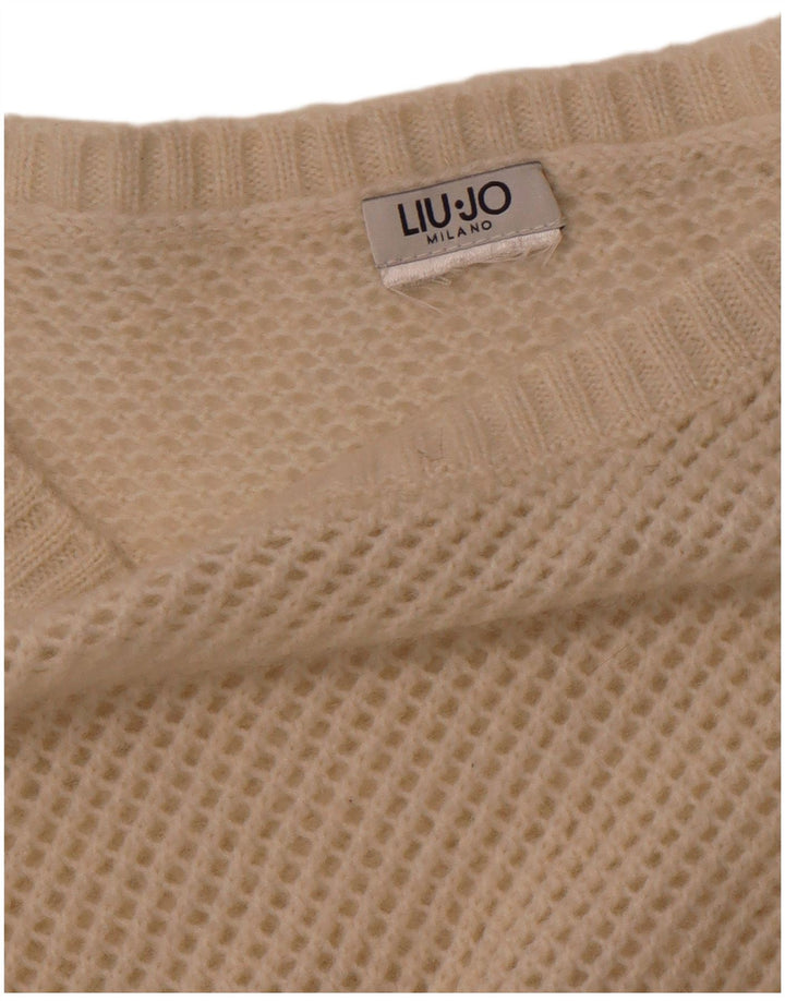 LIU JO Pull court à col bateau en crochet pour femme UK 12 Blanc moyen