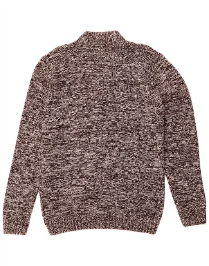 vintage Mens Cardigan Pull Grand Marron Moucheté Coton