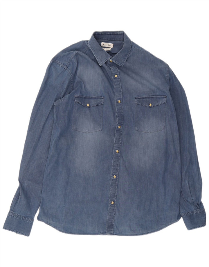 Massimo Dutti Chemise en jean coupe droite XL Bleu Coton