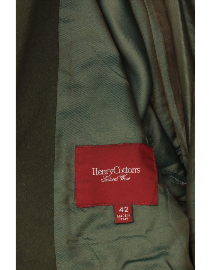 HENRY COTTONS Womens 2 Button Blazer Jacket IT 42 Medium Green Wool Vintage Henry Cottons and Second-Hand Henry Cottons from Messina Hembry 