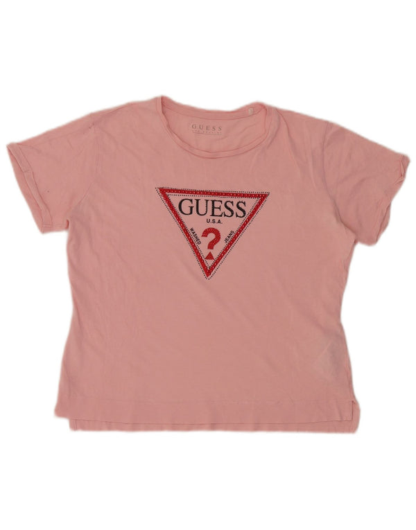Guess T-shirt graphique surdimensionné pour femme UK 8 petit coton rose
