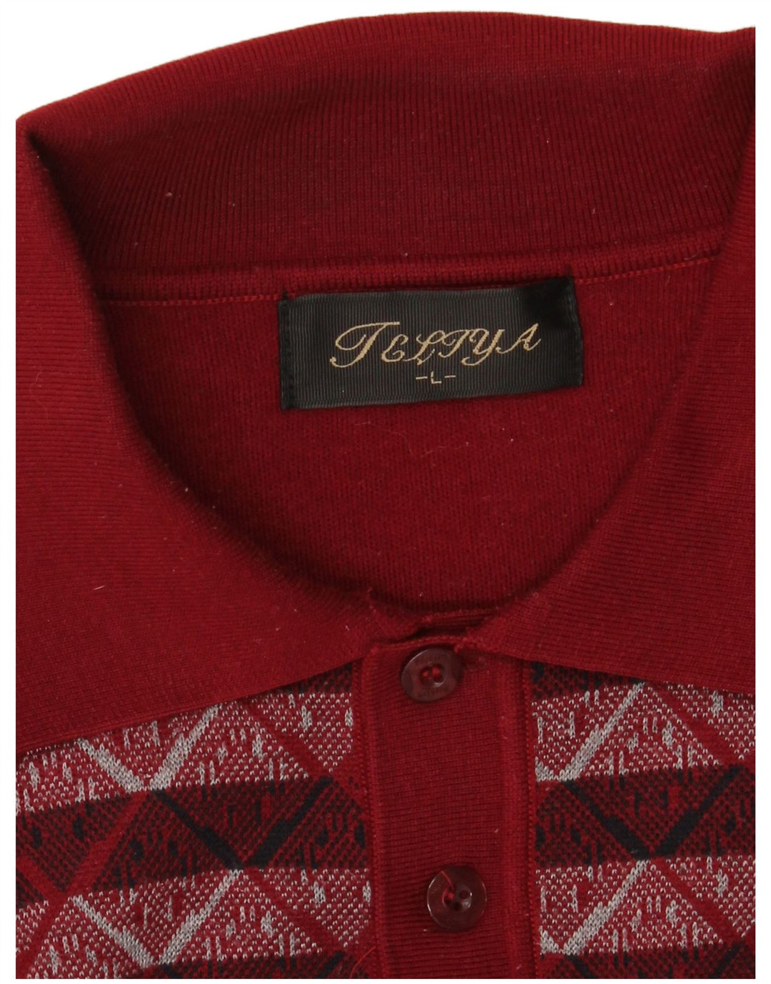 VINTAGE Mens Polo Neck Jumper Pull Grand Bordeaux Géométrique