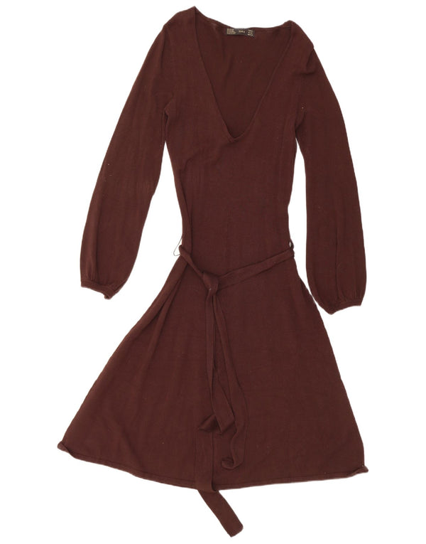 Zara Robe pull à manches longues pour femme UK 12 Rayonne marron moyen