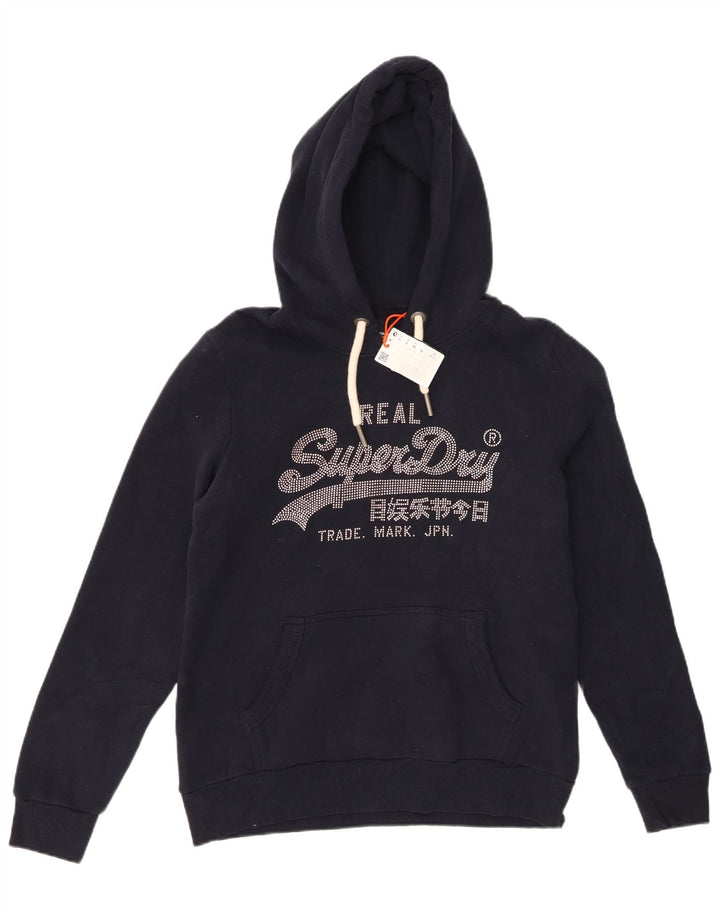 SUPERDRY Pull à capuche graphique pour femme UK 12 Bleu marine moyen Coton