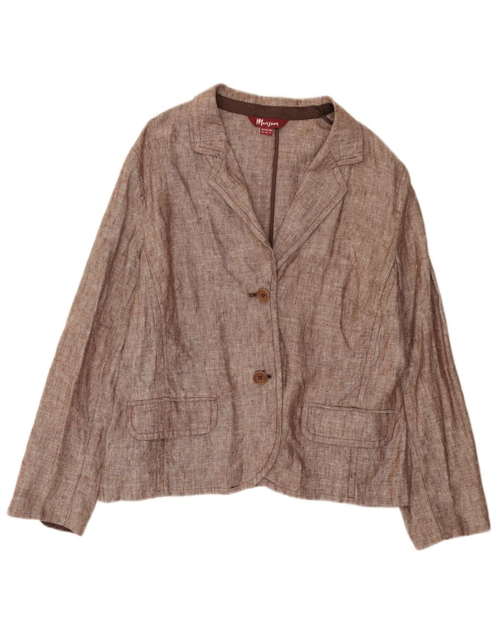 MONSOON Veste Blazer 2 Boutons pour Femme UK 18 XL Lin Marron