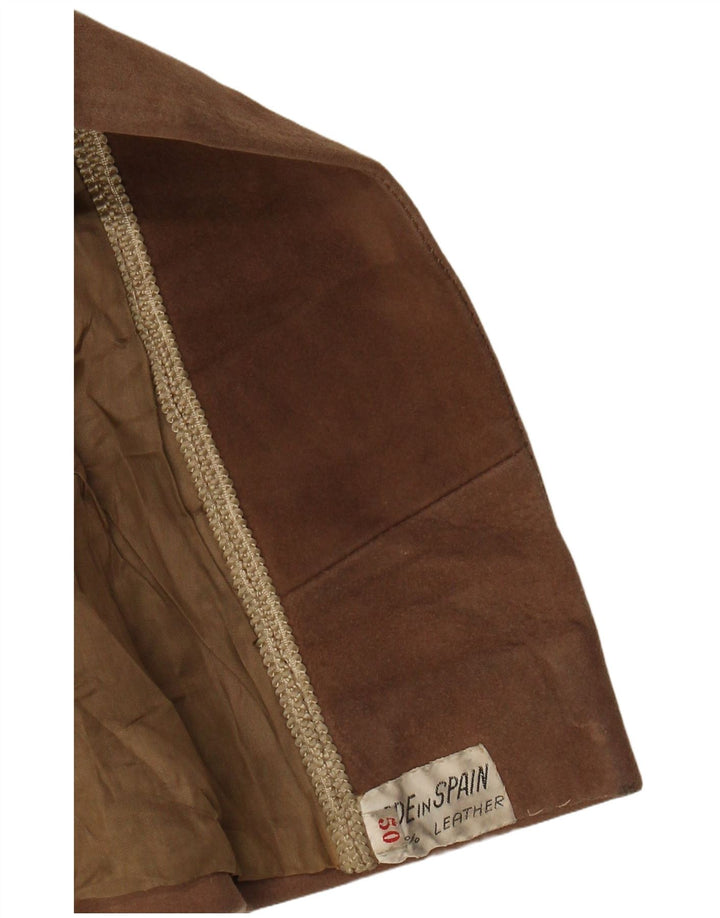 VINTAGE Femme Daim Double Breasted Manteau EU 50 3XL Cuir Marron