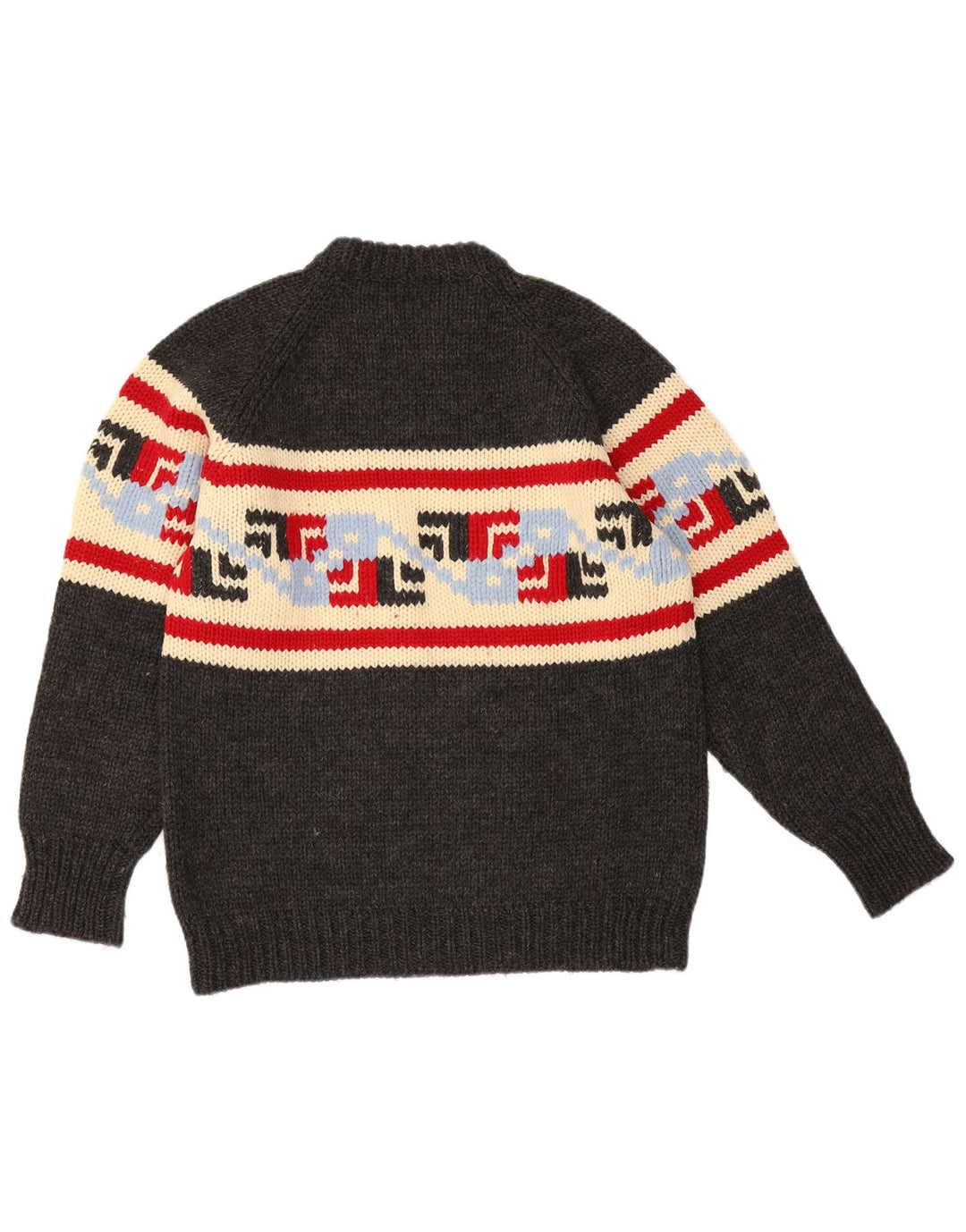 vintage Mens Crew Neck Jumper Pull Moyen Gris Géométrique