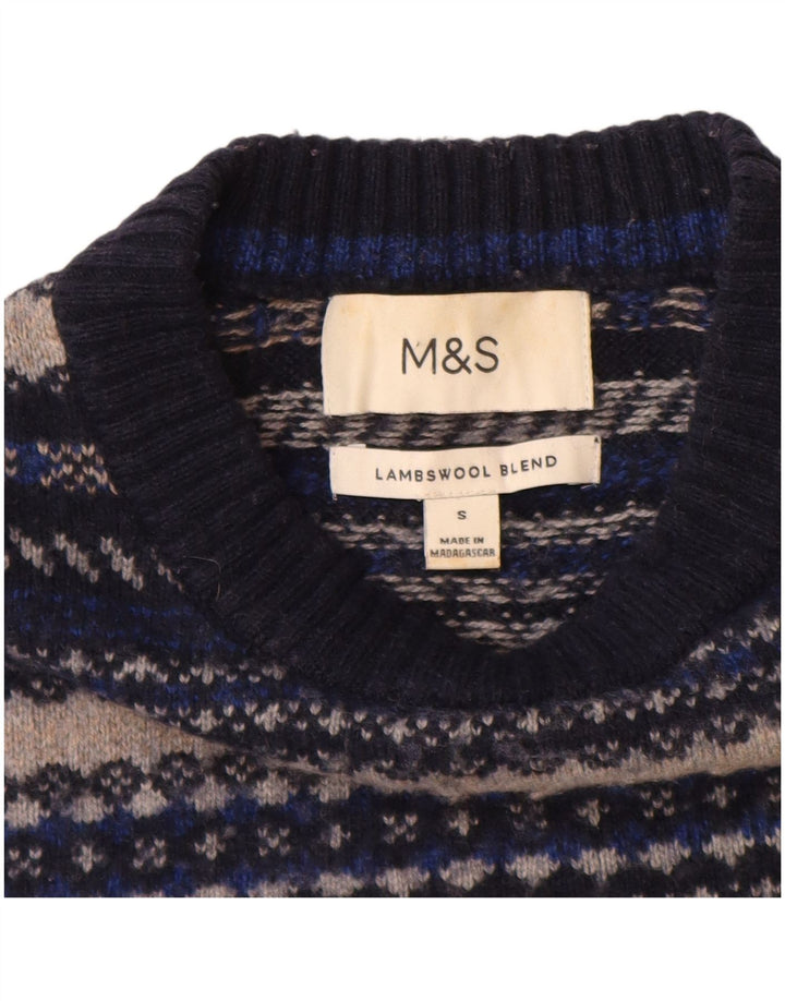 Marks & Spencer Pull à col rond pour homme Petit rayé bleu marine