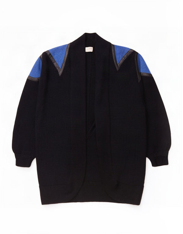 vintage Femmes Surdimensionné Longline Cardigan Pull UK 14 Moyen Noir