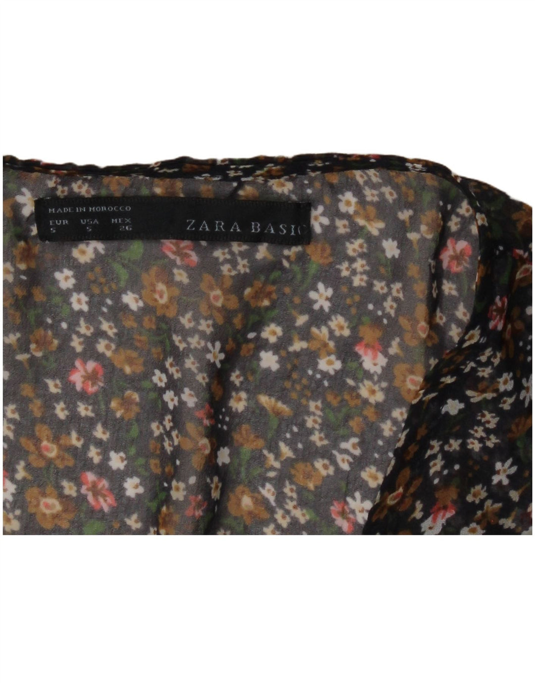 ZARA Femmes Noeud Papillon Sans Manches Voir À Travers Top UK 10 Petit Noir Floral