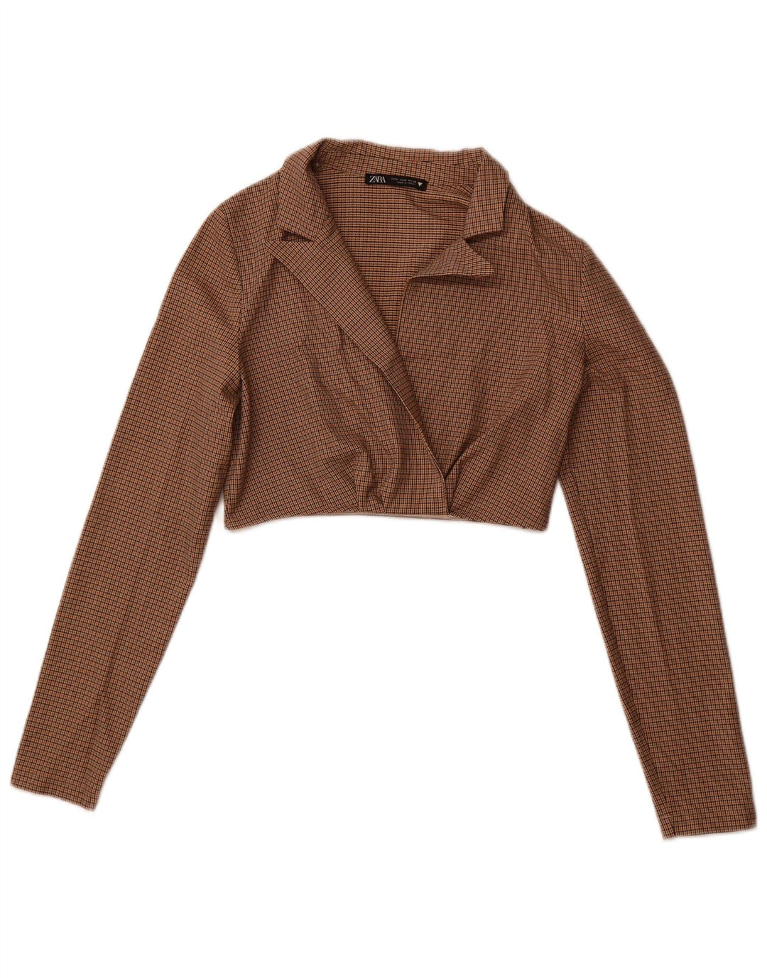 ZARA Femme Haut court à manches longues UK 12 Polyester pied-de-poule marron moyen