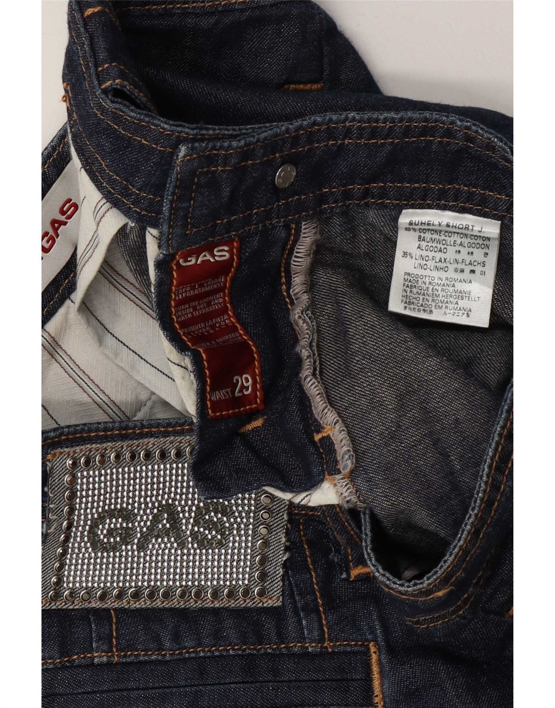 Gas Short En Jean Femme W29 Bleu Marine Moyen Coton