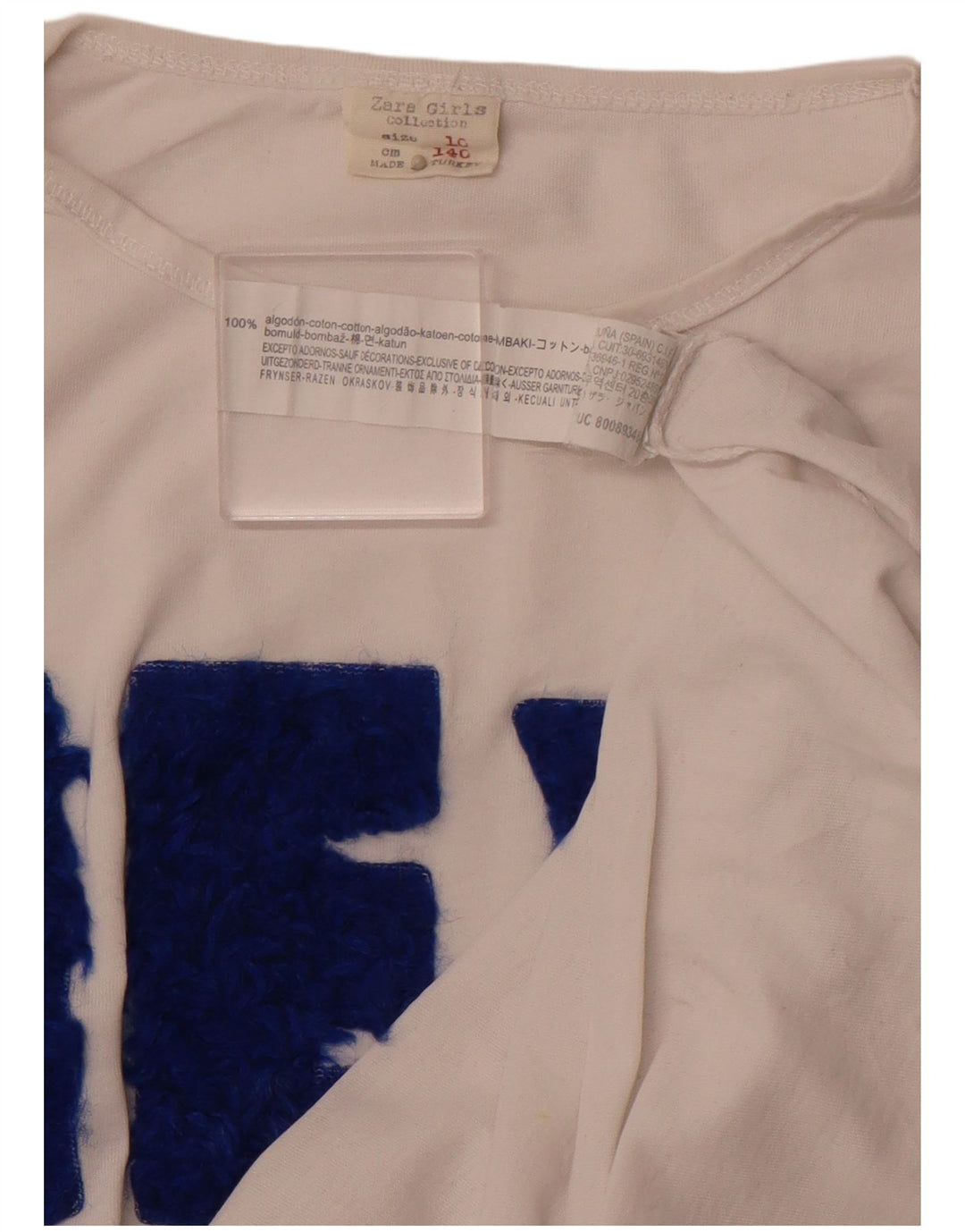 ZARA Filles Graphic Top Manches Longues 9-10 ans Blanc Coton