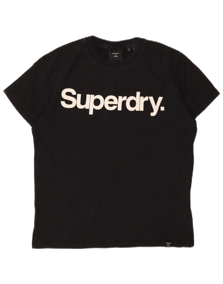 SUPERDRY T-shirt graphique pour femme UK 16 Large Noir Coton
