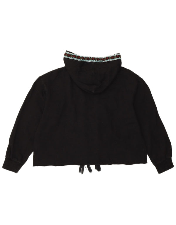 Zara Pull à capuche court surdimensionné pour femme UK 10 Petit coton géométrique noir
