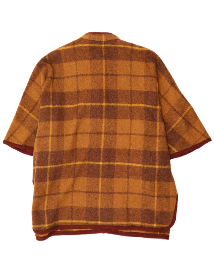 vintage Femmes Loose Fit Poncho Manteau Taille Unique Marron Plaid