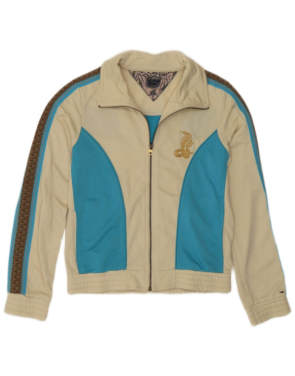 TOMMY HILFIGER Veste de survêtement pour femme UK 10 Small Beige Colourblock