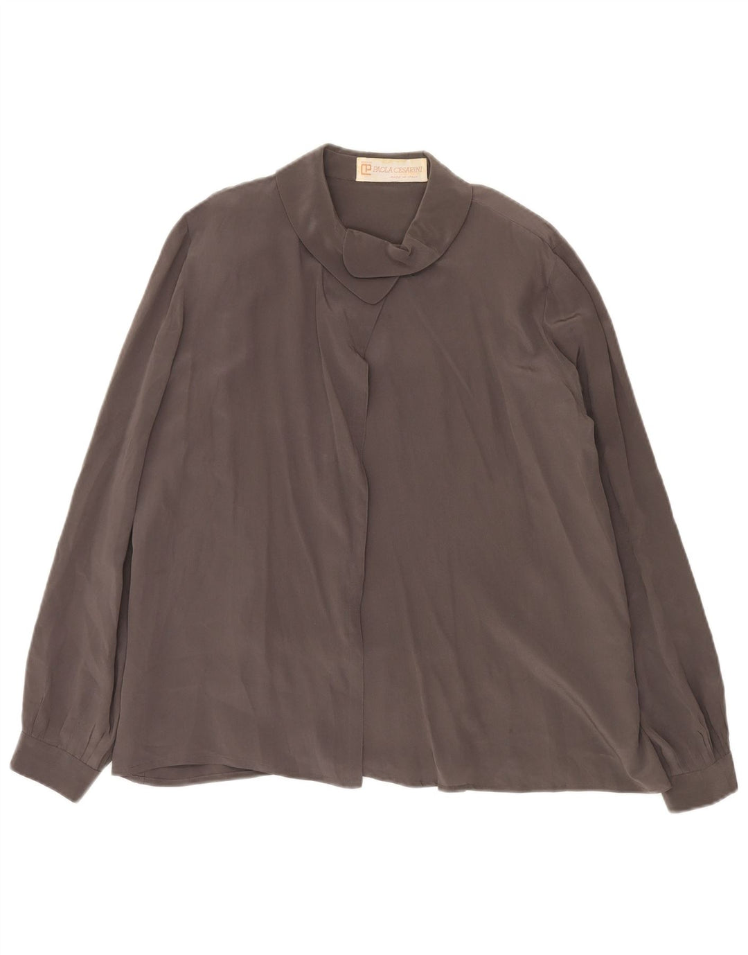 VINTAGE Chemisier Chemise Femme UK 14 Grande Soie Grise