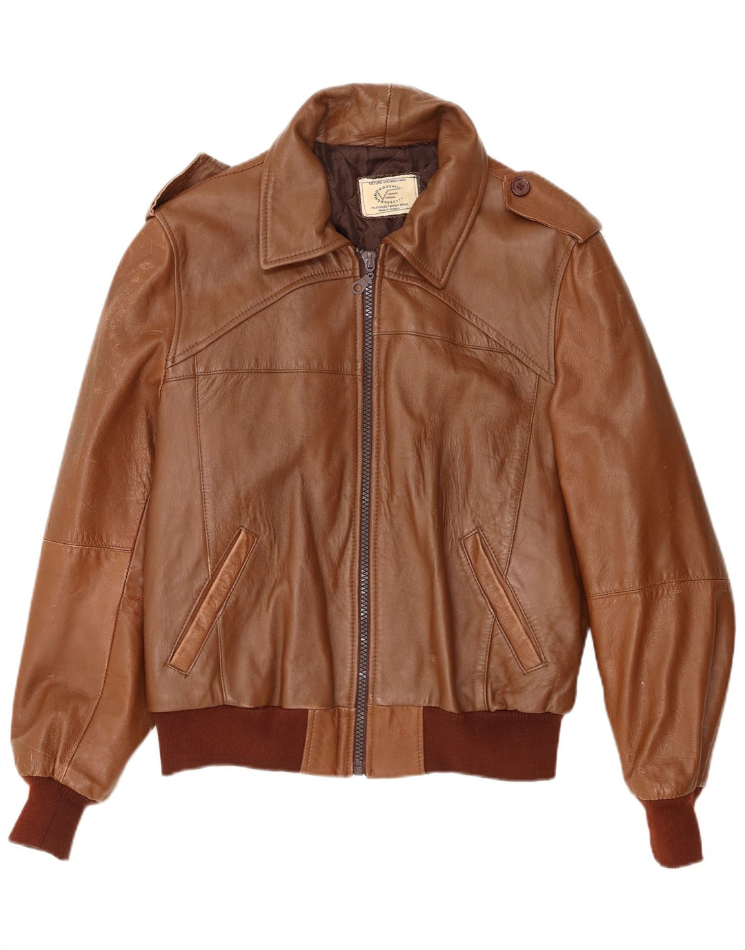 VINTAGE Veste en cuir militaire pour hommes UK 40 Grand cuir brun