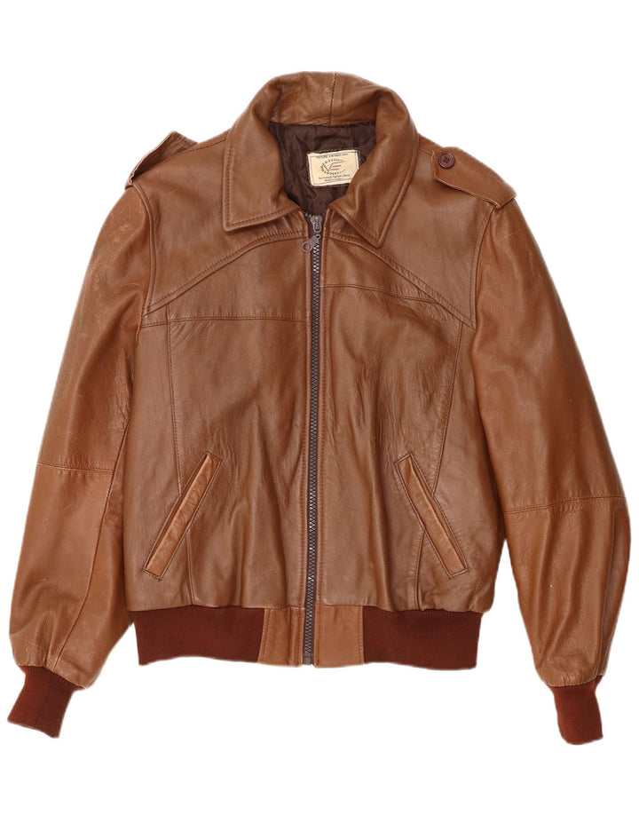 VINTAGE Veste en cuir militaire pour hommes UK 40 Grand cuir brun