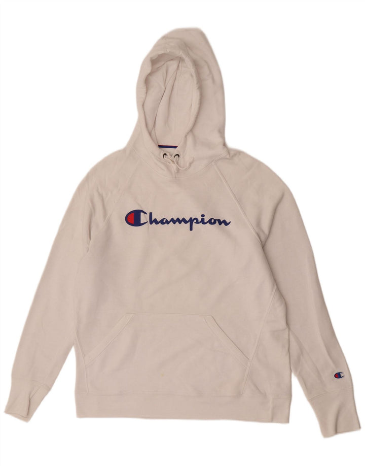 Champion Pull à capuche graphique pour homme Large Blanc Polyester