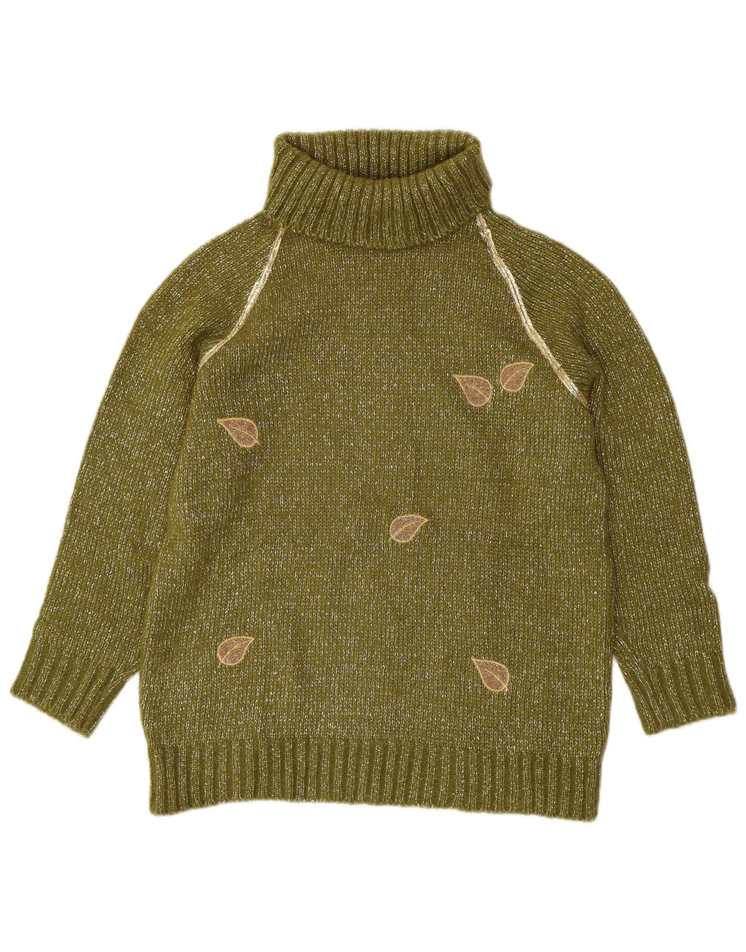 VINTAGE Femme Roll Neck Jumper Pull UK 16 Grand Acrylique Moucheté Vert