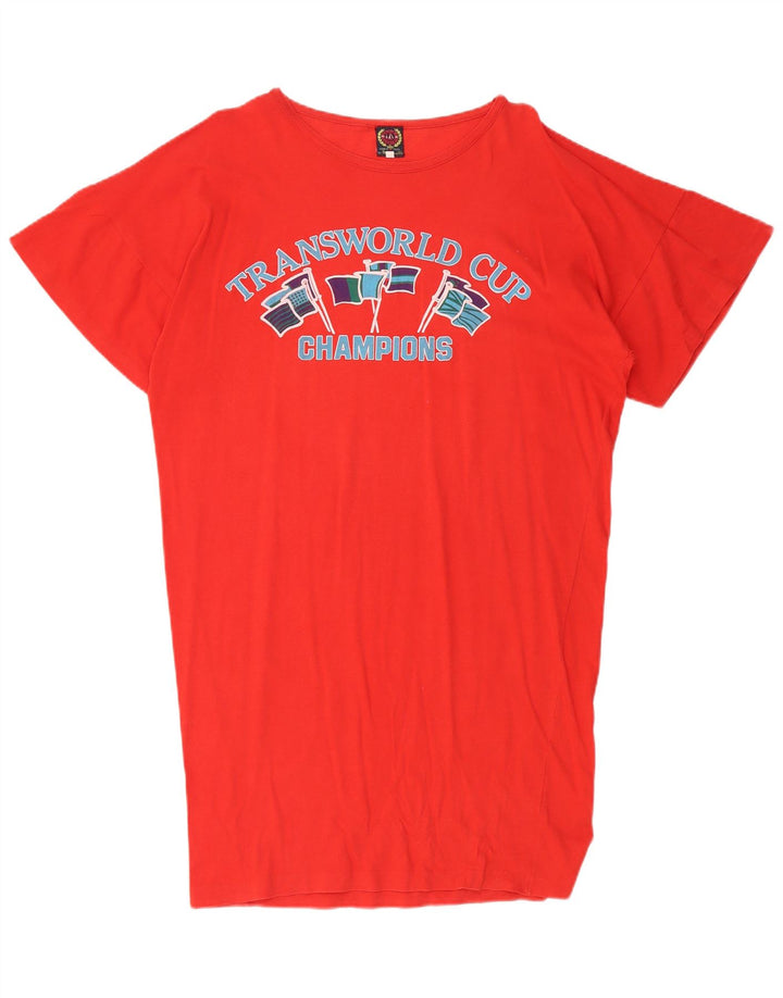 vintage Femme Robe T-Shirt Graphique Oversize IT 42 Coton Rouge Moyen