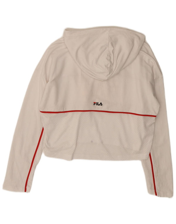 Fila Pull à capuche court graphique surdimensionné pour femme UK 6 XS Blanc