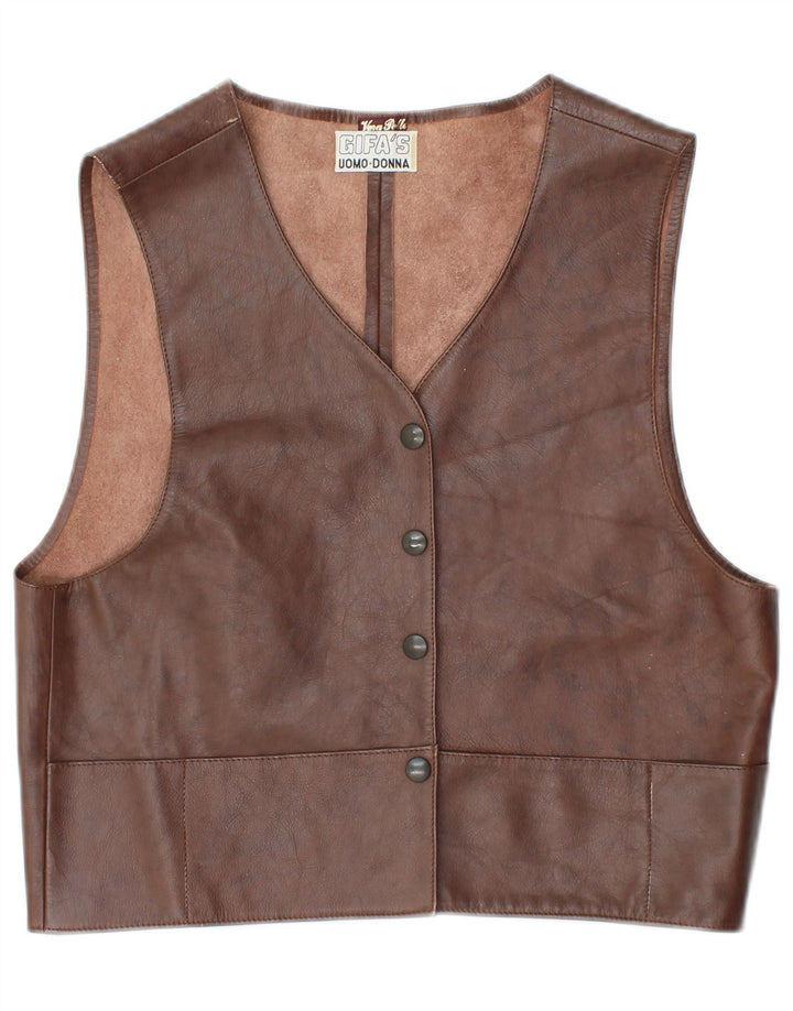 VINTAGE Gilet en cuir femme IT 48 XL Cuir marron