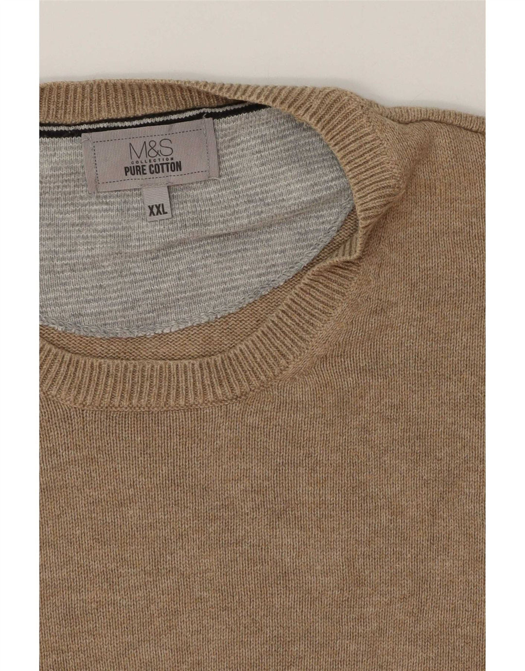 Marks & Spencer Pull à col rond pour homme en coton beige 2XL