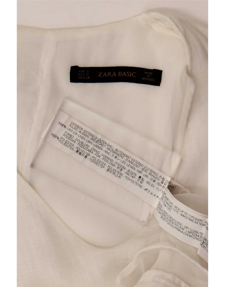 Zara Robe droite sans manches pour femme UK 10 Petit lin blanc