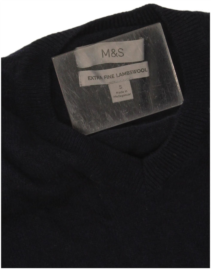Marks & Spencer Pull col V pour homme en laine bleu marine Taille S