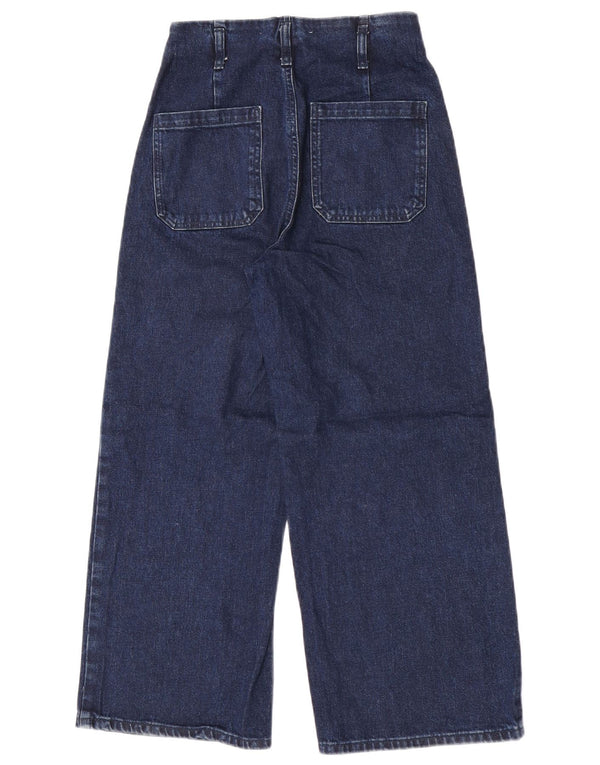 Zara Femme Taille Haute Jambe Large Jeans EU 36 XS W26 L25 Bleu Marine Coton