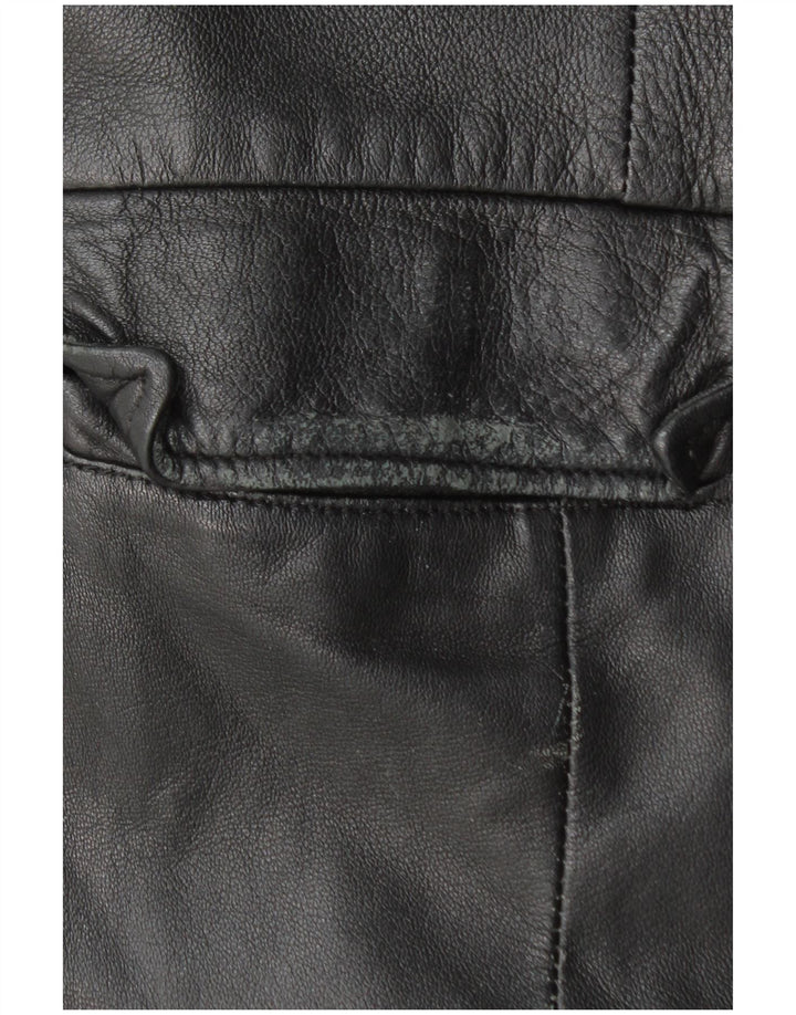 VINTAGE Manteau en cuir femme UK 18 XL Cuir noir