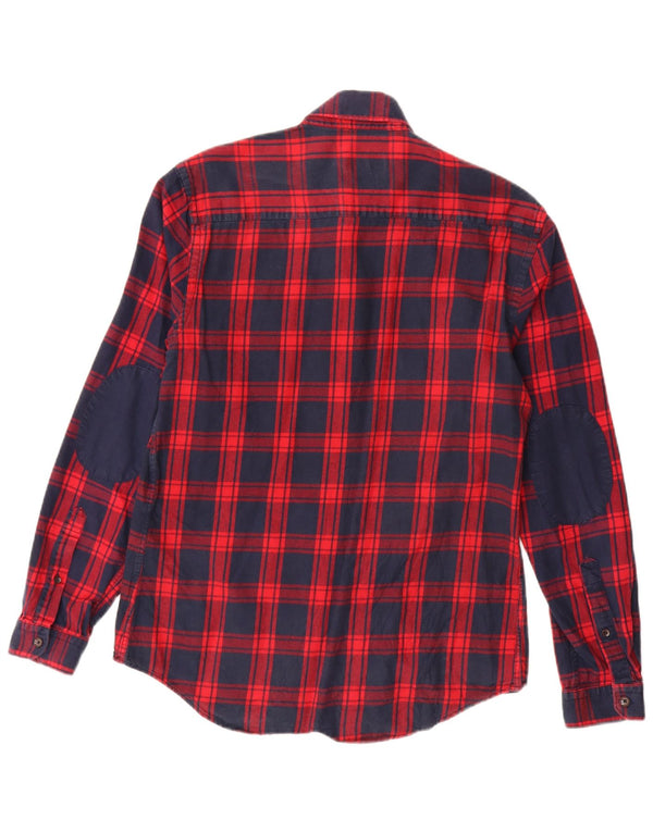 Zara Chemise slim fit en flanelle pour homme en coton à grands carreaux rouges