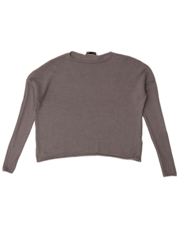 Zara Pull court surdimensionné à col bateau pour femme UK 6 XS Gris Coton