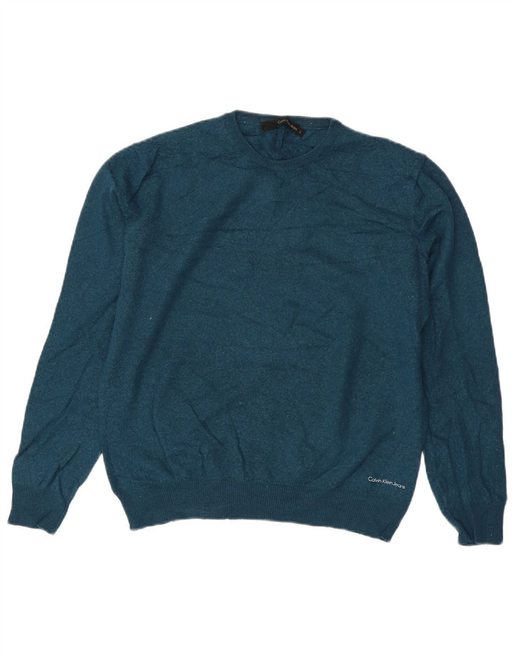 Calvin Klein Jeans Pull ras du cou pour femme UK 16 Large Bleu Laine