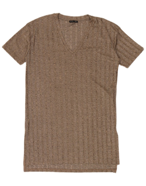 Zara Robe T-Shirt Femme UK 16 Large Marron Polyester
