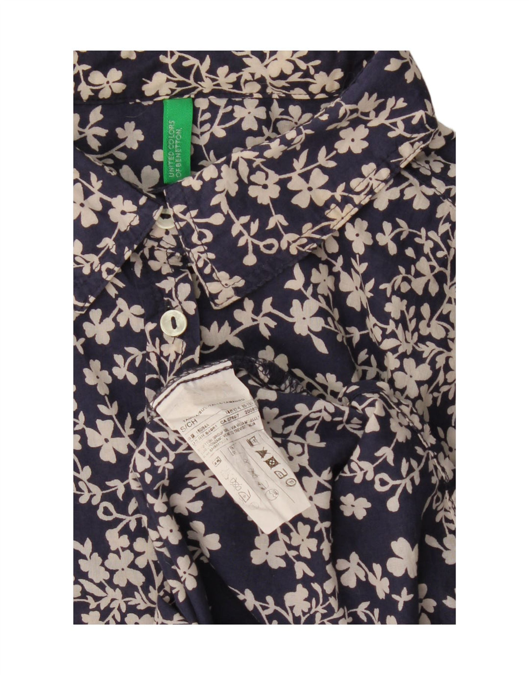 BENETTON Chemise surdimensionnée pour femme UK 10 Petit coton floral bleu marine