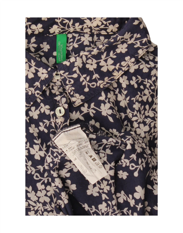 BENETTON Chemise surdimensionnée pour femme UK 10 Petit coton floral bleu marine