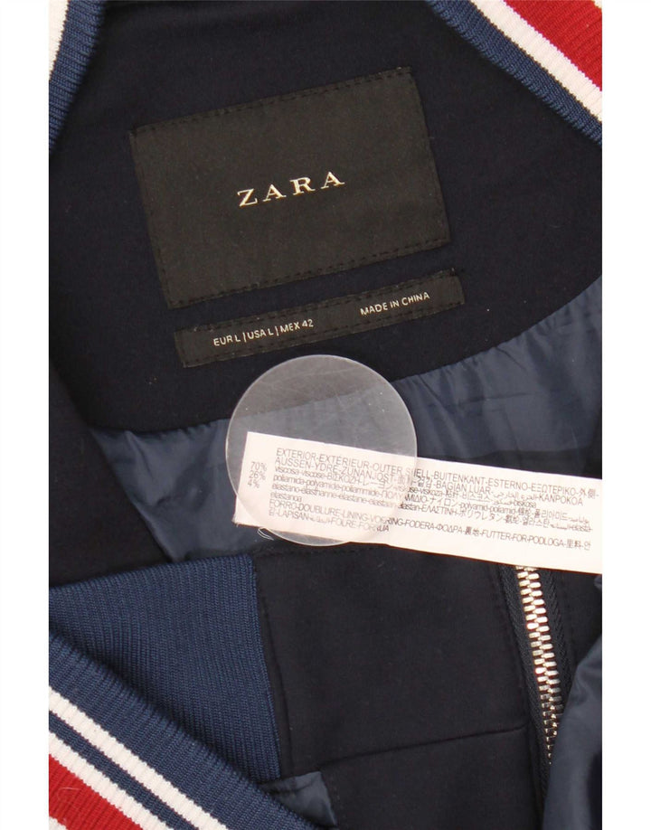 Zara Mens Bomber Jacket UK 40 Large Bleu Marine Rayé Viscose