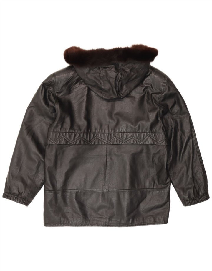 Veste en cuir à capuche femme vintage IT 46 Grand cuir noir